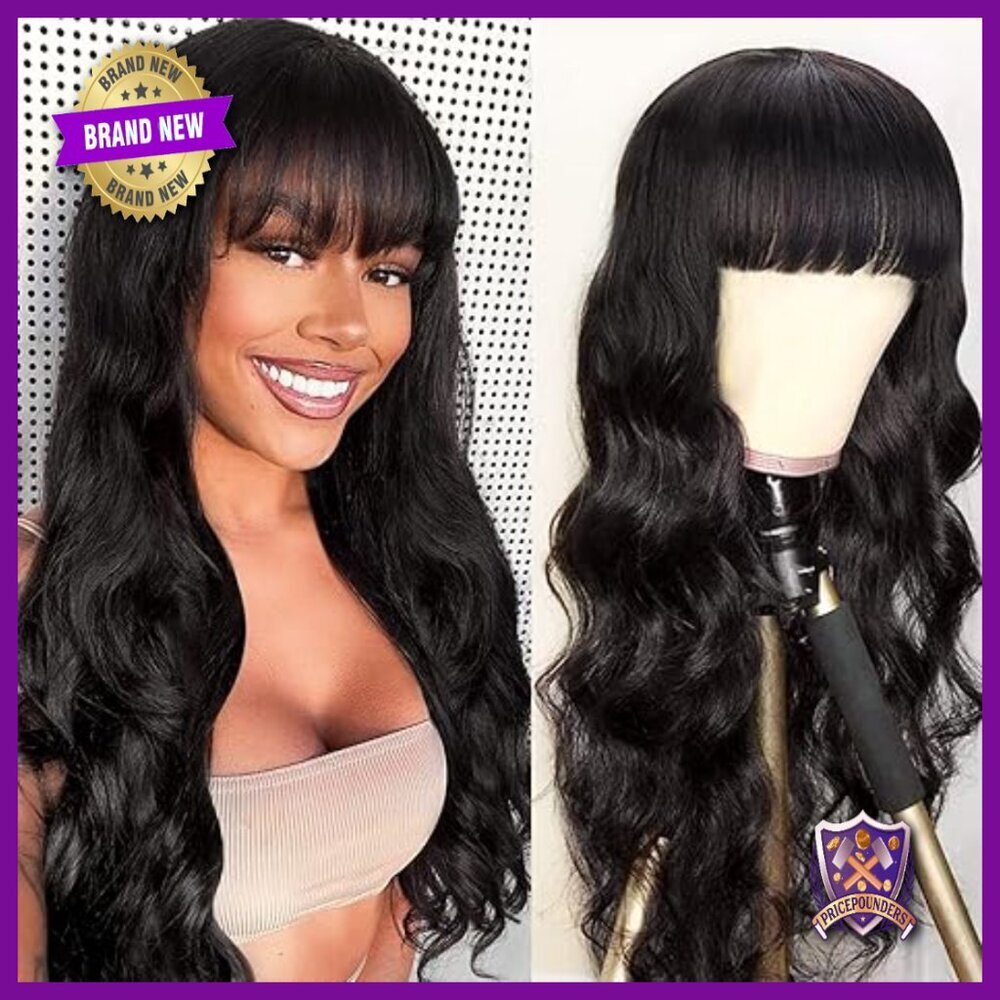 20 Inch Body Wave Human Hair Wig with Bangs Glueless Machine Made